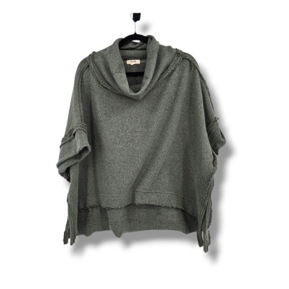 KyeMi Womens Olive Green Cowl Neck  Sweater Raw Edge‎ High Low Knit Large